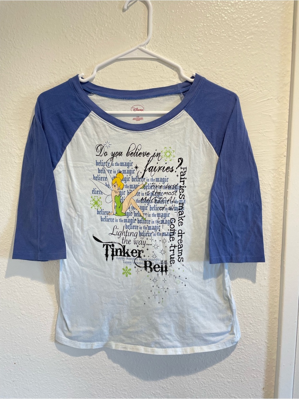 ✨ Disney Tinker Bell Pixie Dust Raglan Top 🧚‍♂️ Girls Large ✨